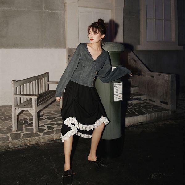

women's knits & tees vintage grey v neck blouse women long sleeve crop batwing knitted ladies kintwear autumn spring zr7p, White