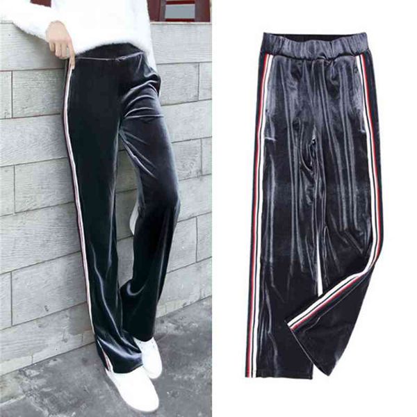 

women clothes pleuche side striped wide leg long pants fashion casual loose sweatpants women streetwear yoga long trousers pants, Black;white