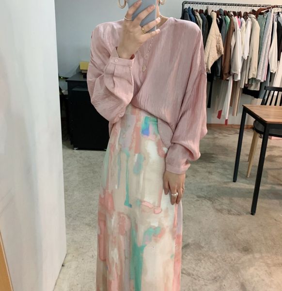 

dress autumn vintage korean style women sleeve blouses and high waist printed long skirt elegant two piece qljv 5fua, Black;gray