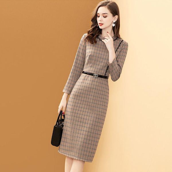 

casual dresses plaid women's 2021 temperament lace dress, Black;gray