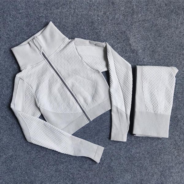 

yoga outfit seamless sportswear fitness gym leggings women set long sleeve clothing high wiast pant workout shirt zip sport suit