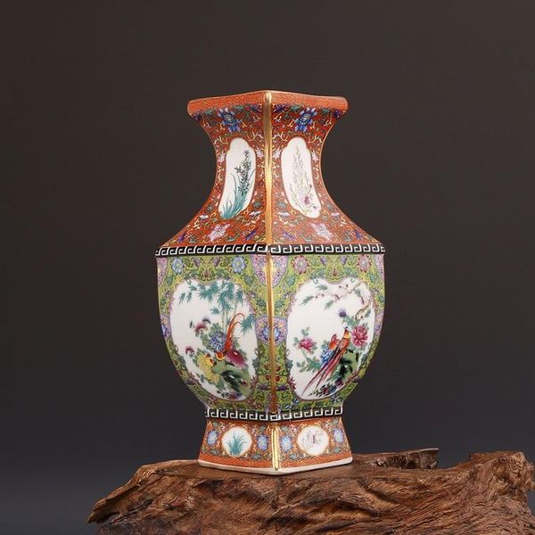 

vases jingdezhen antique ceramic vase qianlong year mark enamel golden square porcelain ancient collection