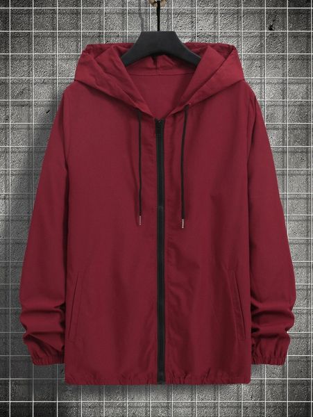 

men slant pocket drawstring hooded jacket o7fb#, Black;brown