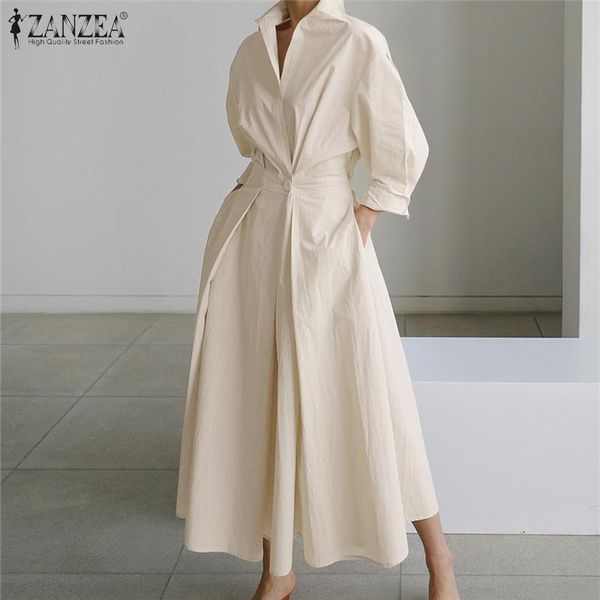 

casual dresses oversized elegant women autumn sundress zanzea fashion lapel neck long sleeve solid shirt dress ol vestidos robe femme, Black;gray