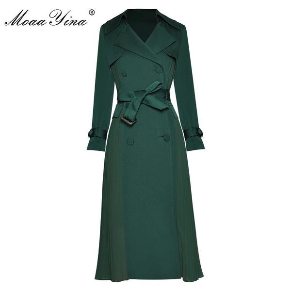 

casual dresses moaayina fashion designer dress spring autumn women's long sleeve double breasted lace-up pleated, Black;gray