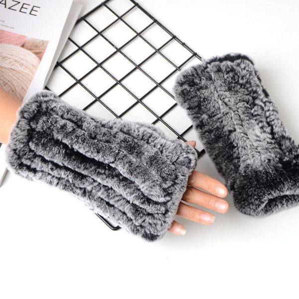 

fingerless gloves 895623 winter accessories for women rex fur mittens hand knitted ladies half finger wristbands thermal, Blue;gray