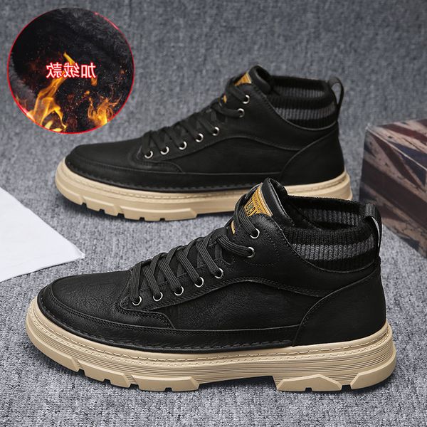 

winter men's shoes cotton high snow boots leisure plush martin fashion, Black