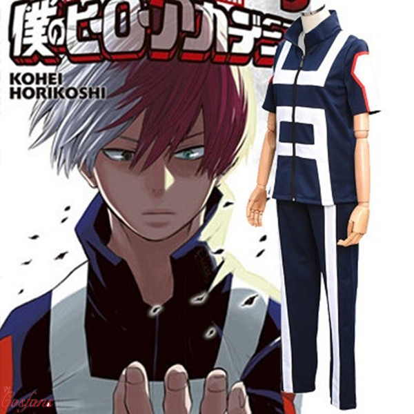 

anime costumes my hero academia boku no hero cosplay costume men women school uniform gym suit tshirt pants midoriya izuku todoroki shouto, Black