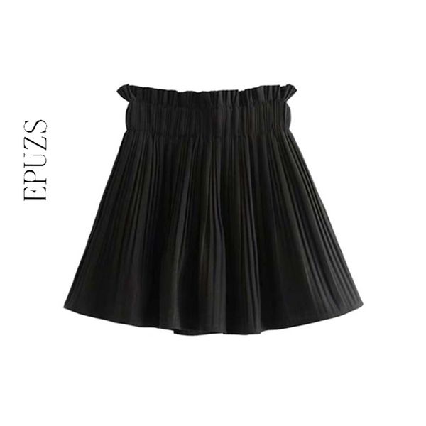 Coreano Vintage xadrez Plissado Shorts Saias Womens Houndstooth Paperbag Elastic Ladies Casual Mini Pantalones Corto 210521