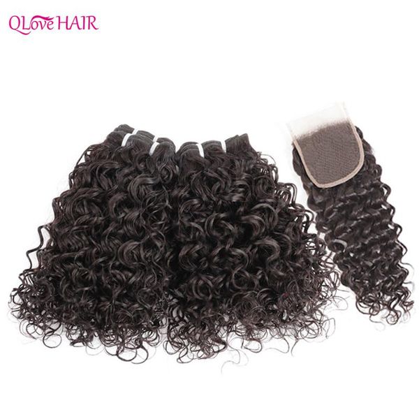 

human hair bulks chinese water wave 3/4 bundles with 4x4 lace closure short curly for black women 50g/pc
