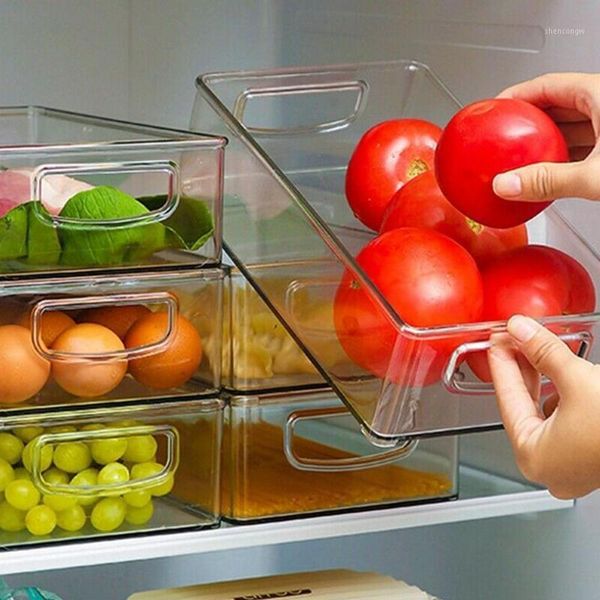 

refrigerator organizer bins stackable fridge organizers cutout handle clear seal plastic pantry household storage rac