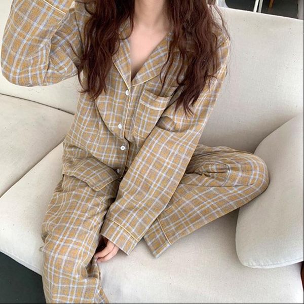 

pajamas home wear suit women sleepwear korean cotton fashion plaid autumn winter long sleeve pyjamas nightwear pijamas set, Black;red
