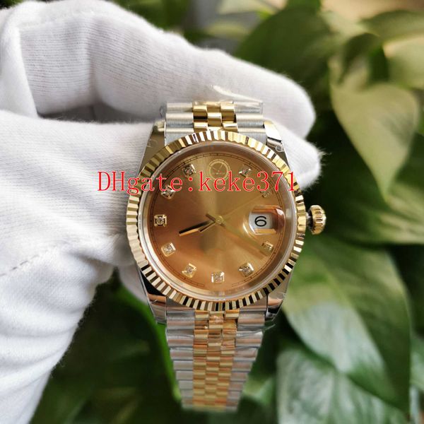 BPF Часы Высочайшее качество Мужчины наручные часы 126333 41 мм Желтая золотая сталь два тона с бриллиантным синим люминесцентным юбилейным браслетом автоматические механические мужские часы