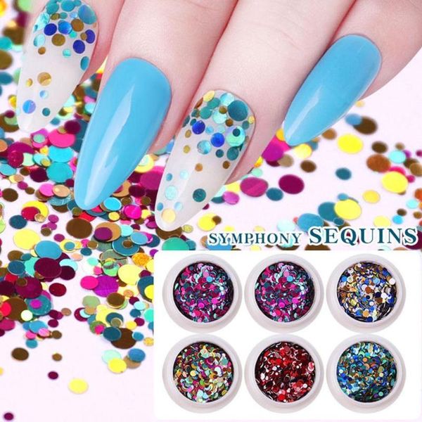 

6pcs nail powder round art sequins set glitter paillette rainbow flake nails dreamlike decal a6j6 decorations, Silver;gold