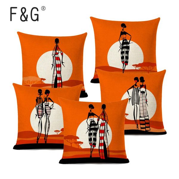 

cushion/decorative pillow fashion african girl cushion cover orange color style black women home art decoration sofa pillowcase linen