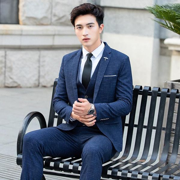 

men's suits & blazers autumn mens striped suit 3-piece (blazer + vest pants) 2021 men jacket and pants vests wedding party, White;black