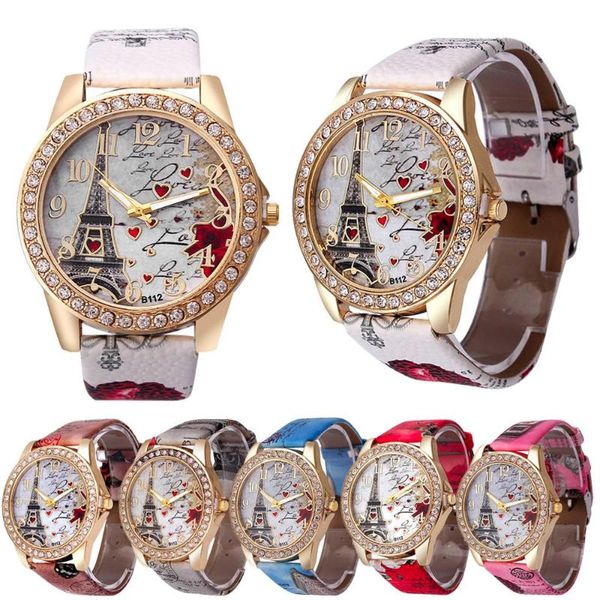 

wristwatches fashion paris women's watches flower leather women wristwatch luxury red heart rhinestone dial ladies watch clock, Slivery;brown