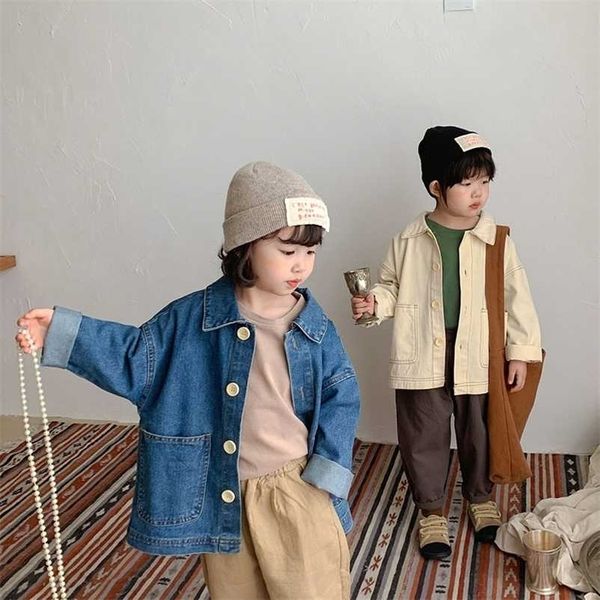 

autumn kids clothes denim coat loose boys jacket korean girls outwears baby clothing 211204, Blue;gray