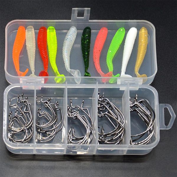 

60pcs/lot sea fishing hook with soft lures 2#1#1/0#2/0#3/0# carp snap big hooks tackles accessories fish box