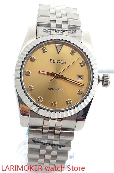 

wristwatches bliger men's quality military luxury sports leisure waterproof watch mechanical clock stainless steel bracelet yellow dial, Slivery;brown