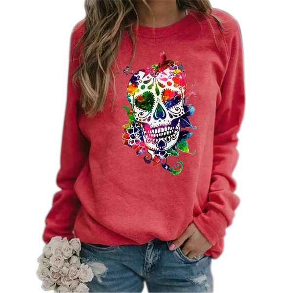 

women's hoodies & sweatshirts winter colorful skull plus size autumn pullovers women satin round neck sweatshirt long sleeve casual loo, Black