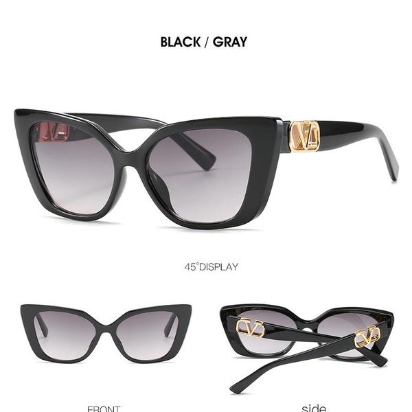 

personality small frame sunglasses with v word european and american trend female cat eye fashion, White;black
