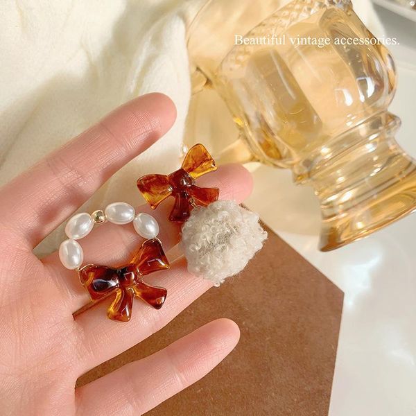 

retro resin bowknot earrings qiu dong mao fashionable elegant stud women jewelry gift accessories, Golden;silver