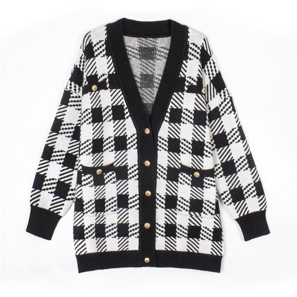 

women's knits & tees houndstooth cardigan women graceful 2021 autumn/winter sweater coat wild loose vintage sweaters, White