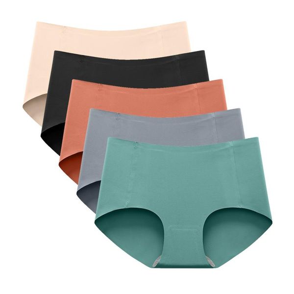

women's panties 5pc women ice silk seamless slip non-trace breathable midwaist solid color underwear female briefs underpants, Black;pink