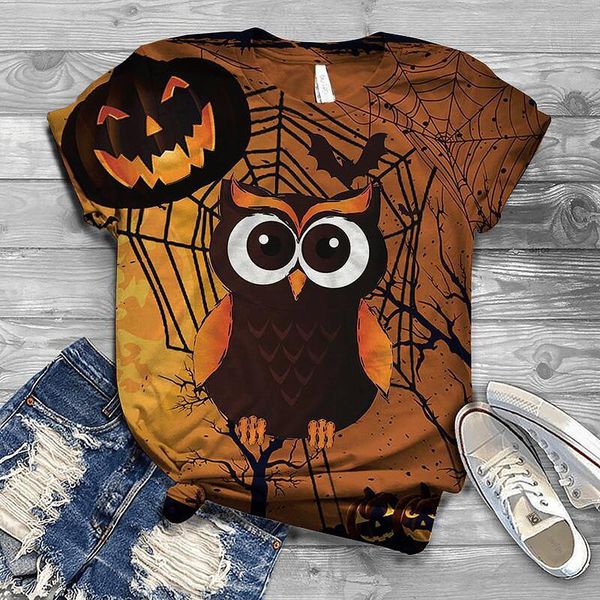 

h40 black owl print womens funny short sleeve halloween tees femme camisetas verano mujer streetwear, White