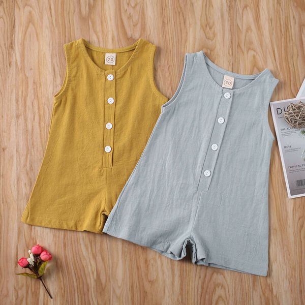 

newborn toddler kids baby girls boys solid button rompers jumpsuit one-pieces outfits summer casual fashion clothes 0-18m, Blue
