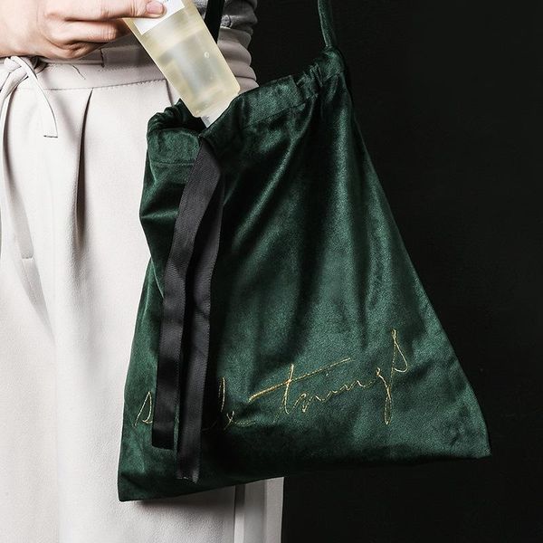 

nordic velvet drawstring storage bag with lanyard bow tie travel underwear socks shoes sorting dustproof and cosmetic pocket bags