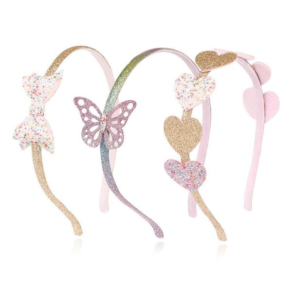 

hair accessories children's sequined glitter hairband, baby peach heart-shaped butterfly love cute princess hairpin, Slivery;white