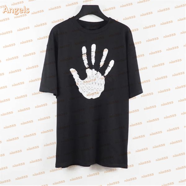 

21ss angels tee classic palm print round neck black and white casual same paragraph loose short-sleeved t-shirt, White;black