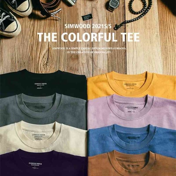 

simwood summer new 250g 100% cotton fabric t-shirt men solid color drop sleeve loose tshirts oversize 210324, White;black