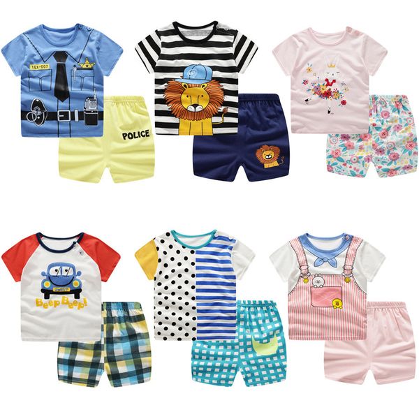 

children short sleeve suit t-shirt s home cotton men and women wear baby two piece set, White