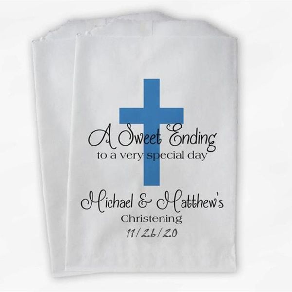 

gift wrap custom thanksgiving first communion bag - baptism or religious gathering medium blue and black paper