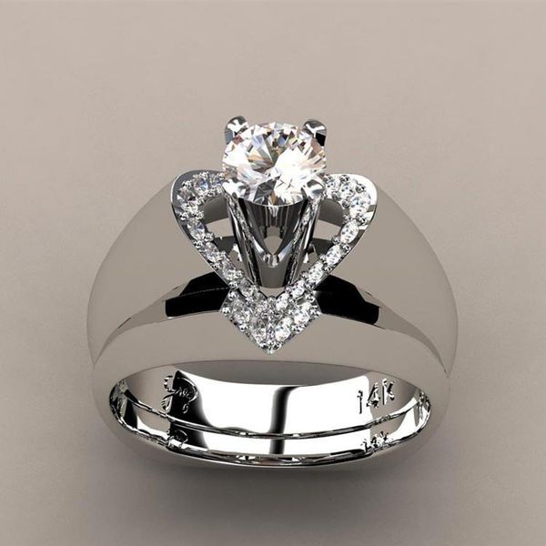 

wedding rings creative hollow heart shaped zircon ring for women fashion simple party cocktail jewelry gifts, Slivery;golden