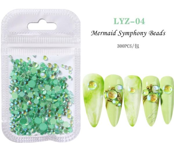 Qualidade Verão Verde Nail Art Decorações 300 PCS Flatback Beads Aurora Rhinestone para Unhas Mix Tamanho Sereia Sinfonia Iridescent Gems Pearl Stones