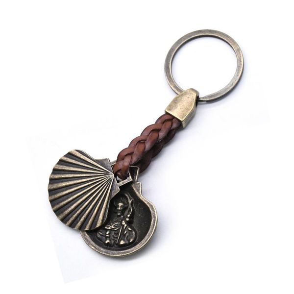 

keychains two sides shell cross leather key ring pendant religious jewelry tourism gifts christian accessory gift, Silver