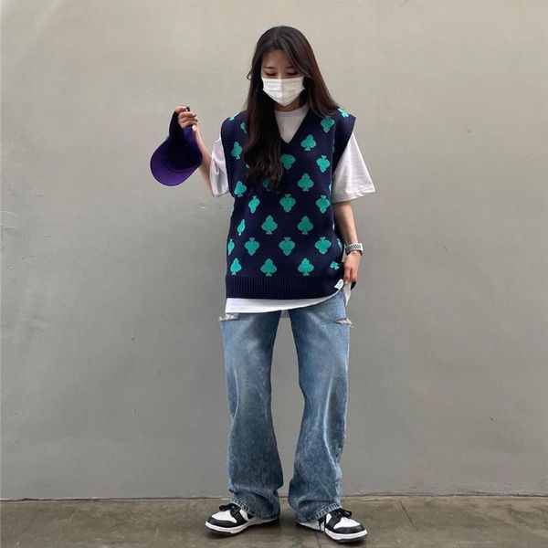 

women's vests korean vest autumn and winter retro college style, Black;white