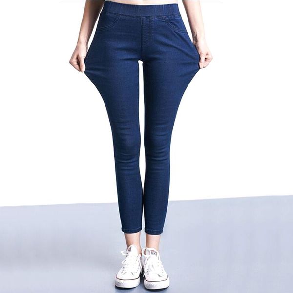 

women's jeans liberjog women elastic waist slim female push up hips stretch cotton denim pants casual trousers plus size woman, Blue