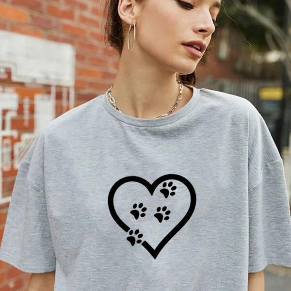 

women's t-shirt 6 fashion cat footprint women gray graphic tees heart casual summer t-shirts femme camisetas de mujer, White