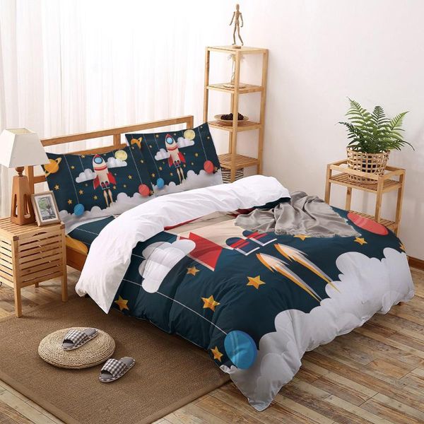 

bedding sets outer space cartoon cute spaceship rocket set duvet cover bed printing pillowcase linen  size home textile