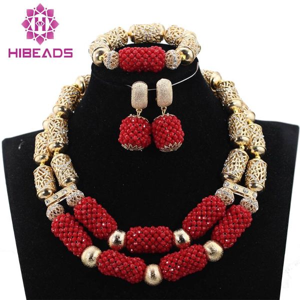 

earrings & necklace red african jewelry sets fantastic dubai gold bridal statement set crystal beads wedding abh329, Silver