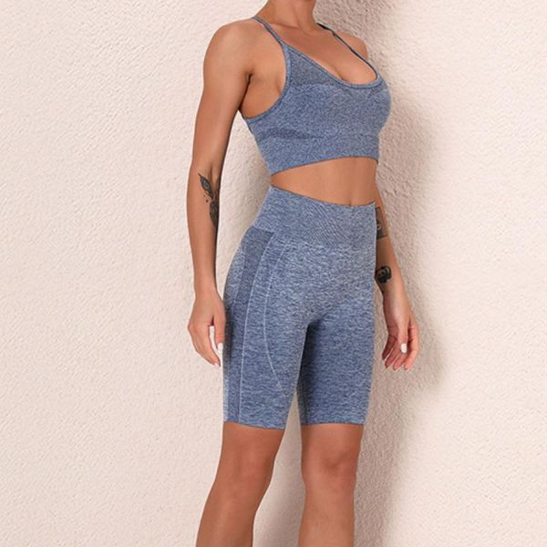 

yoga outfit seamless set 2 piece sports suit women workout clothes medium support bra+high waist gym shorts female sportswear