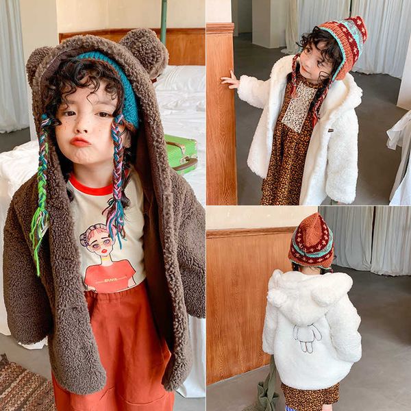 Meninos Meninas Bonito Inverno Thick Wool Revestimentos Crianças Parka De Algodão Parka Crianças Moda Wadded Jacket 210615