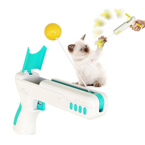 

cute funny interactive cat toy with feather & ball original rebound stick gun for kittens puppies small dogs pet supplies toys