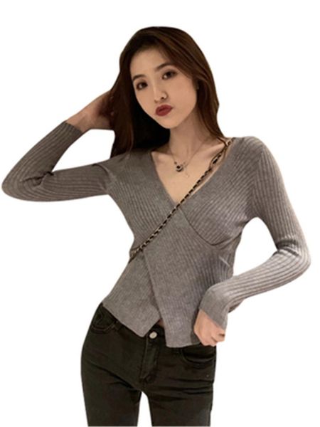 

women's sweaters autumn crossed deep v-neck jumpers korean fashion 2021 girls knitted full sleeve sweater pullover, White;black