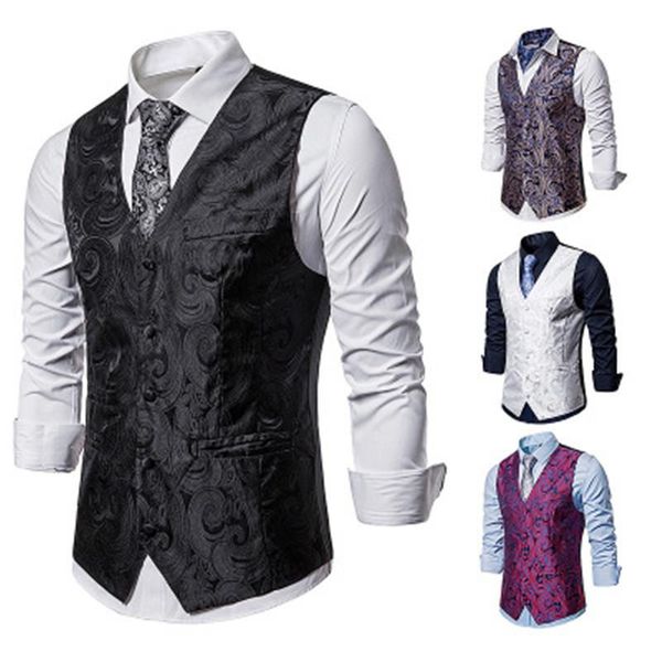 

men's vests fashionable handsome cashew flower single breasted vest jacket suit wedding waistcoat weste, Black;white